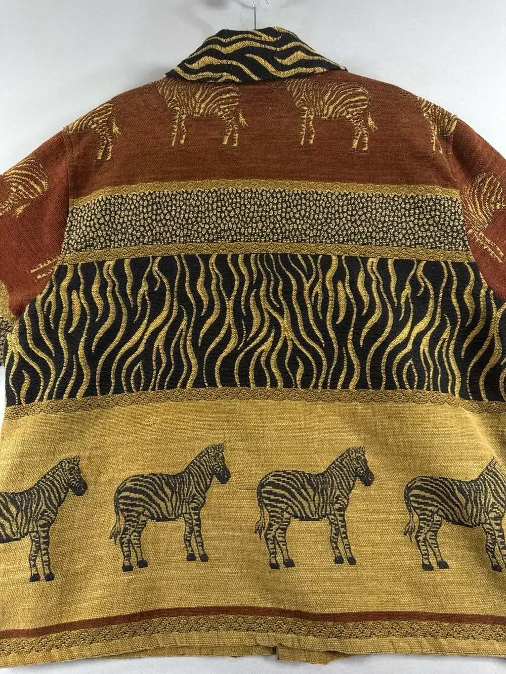 Vintage TanTrums Zebra Safari Jacket Brocade Tribal Boho Boxy Women's 2X